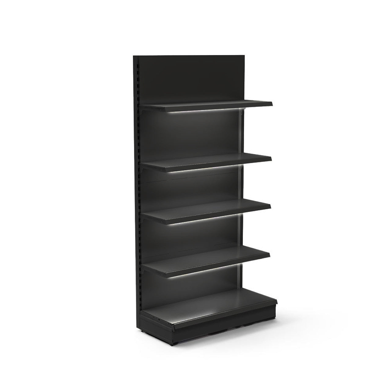 Black Retail Wall Shelving with LED Lighting - H1800 x W1250mm - 4 Shelves