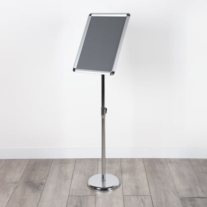 A4/A3 Silver Adjustable Floor-Standing Snap Frame Sign Holder - Max height 1200mm - Portrait or landscape