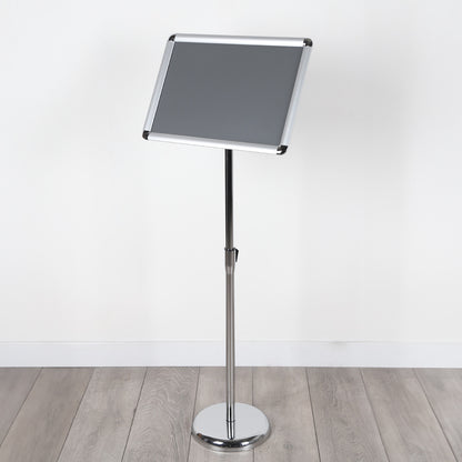 A4/A3 Silver Adjustable Floor-Standing Snap Frame Sign Holder - Max height 1200mm - Portrait or landscape
