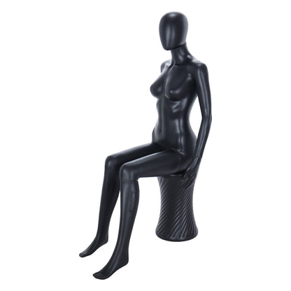 Spring Faceless Seated Mannequin - Female - Matt Black