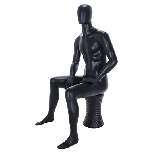 Spring Faceless Seated Mannequin - Male - Matt Black
