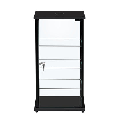 Black Countertop Showcase Display Cabinet with 3 Glass Shelves and Light