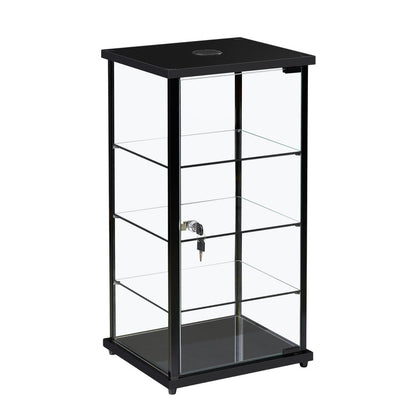 Black Countertop Showcase Display Cabinet with 3 Glass Shelves and Light