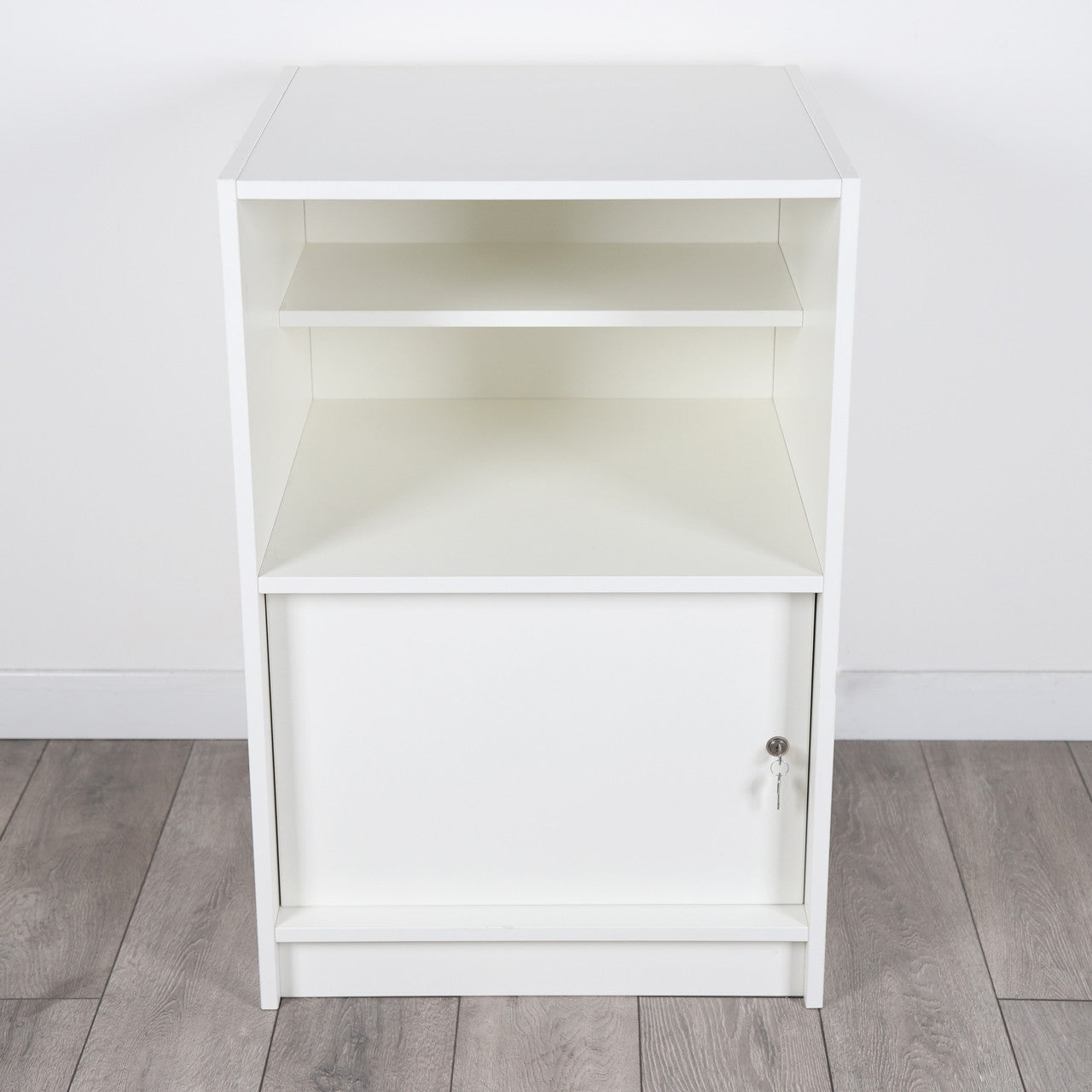 Solido White Till Unit with Lockable Cupboard and Shelf