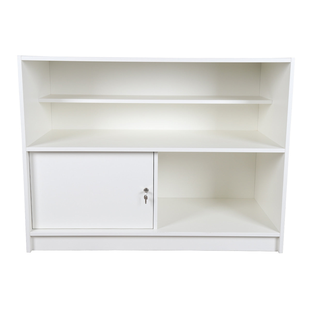 Solido White Wrap Counter with Lockable Cupboard and Shelf