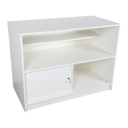 Solido White Wrap Counter with Lockable Cupboard and Shelf