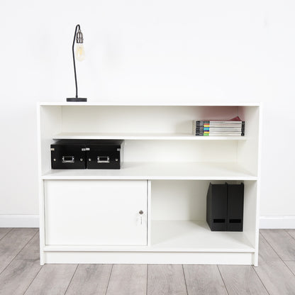 Solido White Wrap Counter with Lockable Cupboard and Shelf