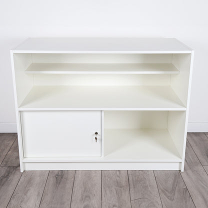 Solido White Wrap Counter with Lockable Cupboard and Shelf