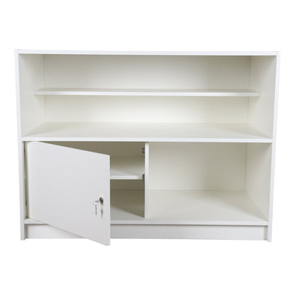 Solido White Wrap Counter with Lockable Cupboard and Shelf