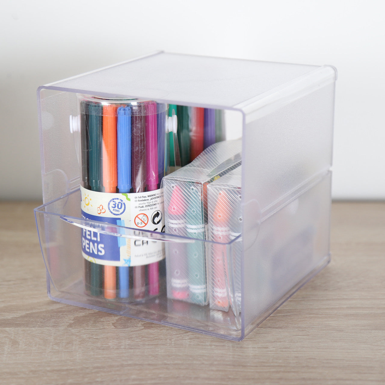 Clear Single Drawer Stackable Cube Storage Container - H152 x W152 x D184 mm