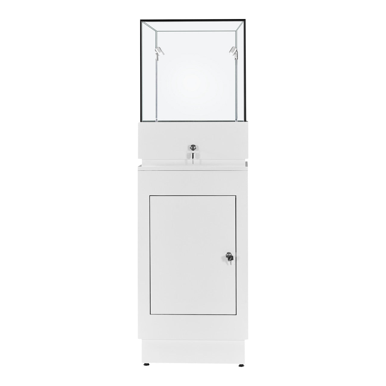 Halo White Glass Display Tower Showcase Plinth with Lockable Cupboard