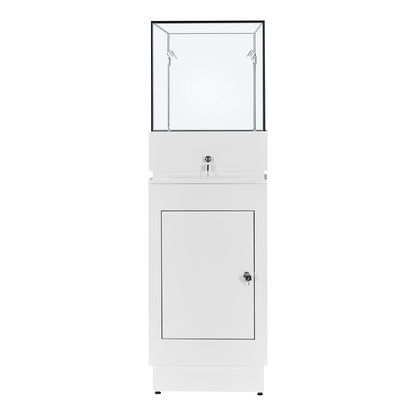 Halo White Glass Display Tower Showcase Plinth with Lockable Cupboard