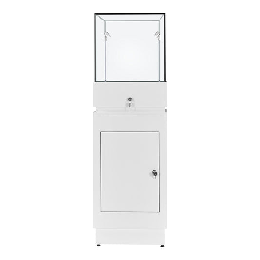 Halo White Glass Display Tower Showcase Plinth with Lockable Cupboard