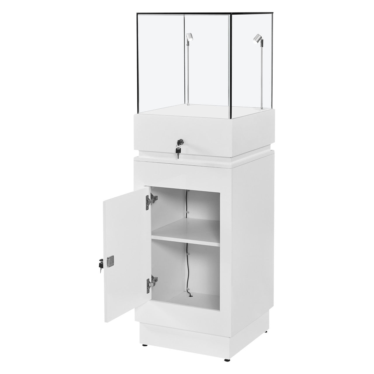 Halo White Glass Display Tower Showcase Plinth with Lockable Cupboard