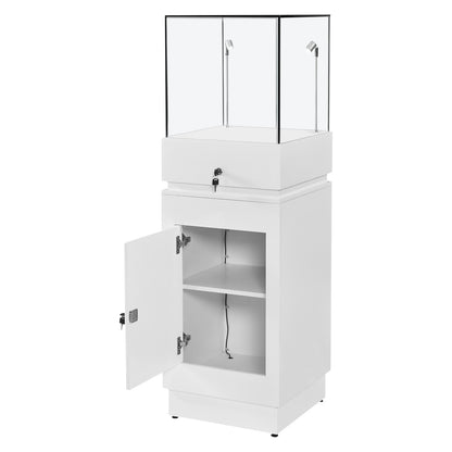 Halo White Glass Display Tower Showcase Plinth with Lockable Cupboard