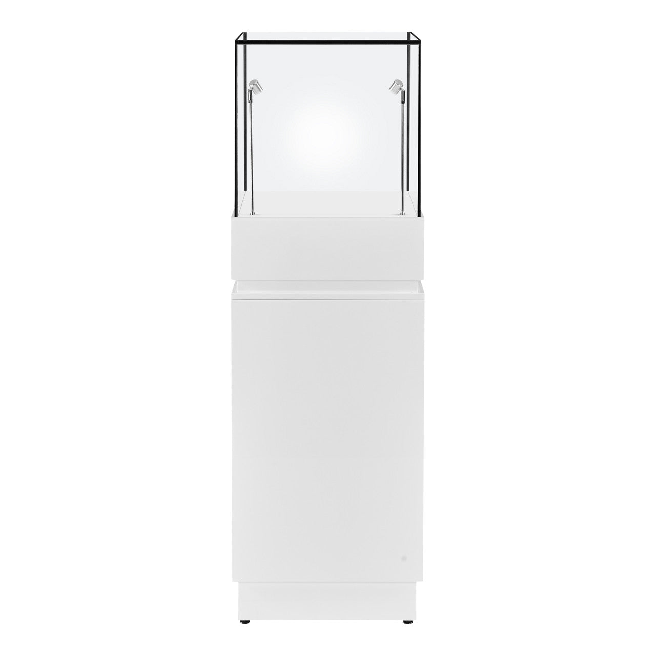 Halo White Glass Display Tower Showcase Plinth with Lockable Cupboard