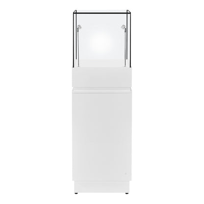 Halo White Glass Display Tower Showcase Plinth with Lockable Cupboard