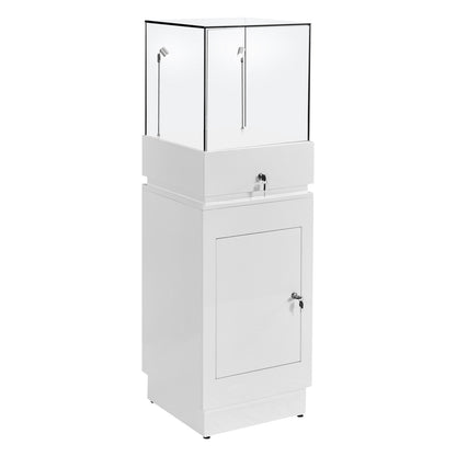 Halo White Glass Display Tower Showcase Plinth with Lockable Cupboard