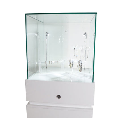 Halo White Glass Display Tower Showcase Plinth with Lockable Cupboard