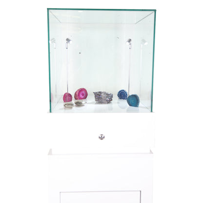 Halo White Glass Display Tower Showcase Plinth with Lockable Cupboard