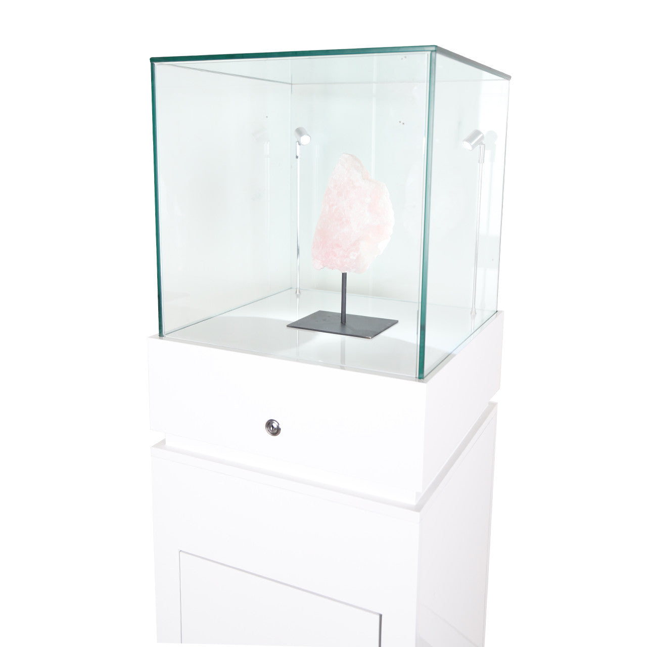 Halo White Glass Display Tower Showcase Plinth with Lockable Cupboard
