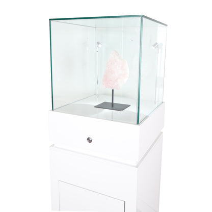 Halo White Glass Display Tower Showcase Plinth with Lockable Cupboard