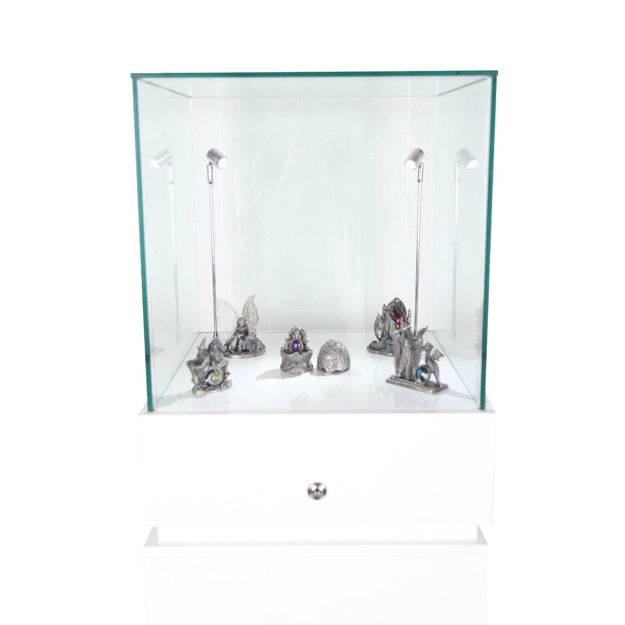 Halo White Glass Display Tower Showcase Plinth with Lockable Cupboard