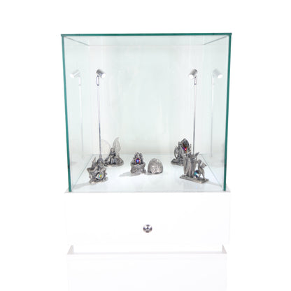 Halo White Glass Display Tower Showcase Plinth with Lockable Cupboard