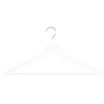 White Flat Wooden Hangers with Trouser Bar - 43cm