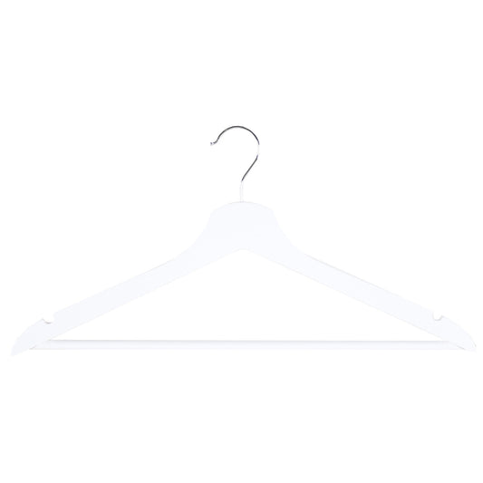 White Flat Wooden Hangers with Trouser Bar - 43cm