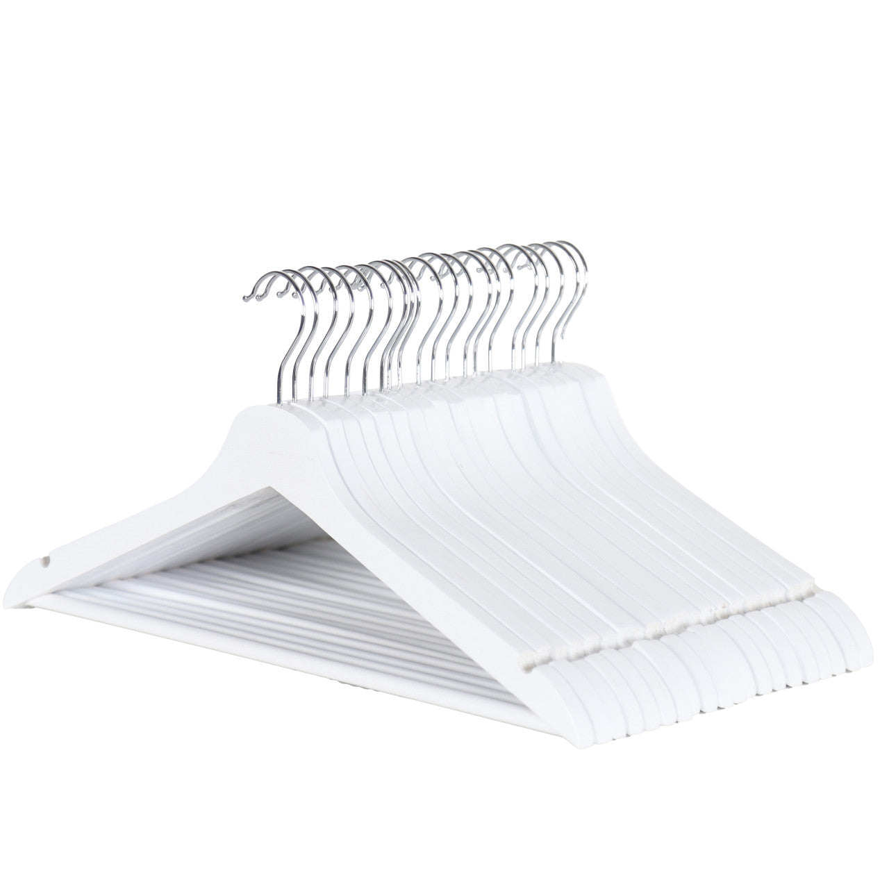 White Flat Wooden Hangers with Trouser Bar - 43cm