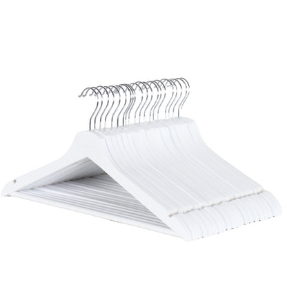 White Flat Wooden Hangers with Trouser Bar - 43cm