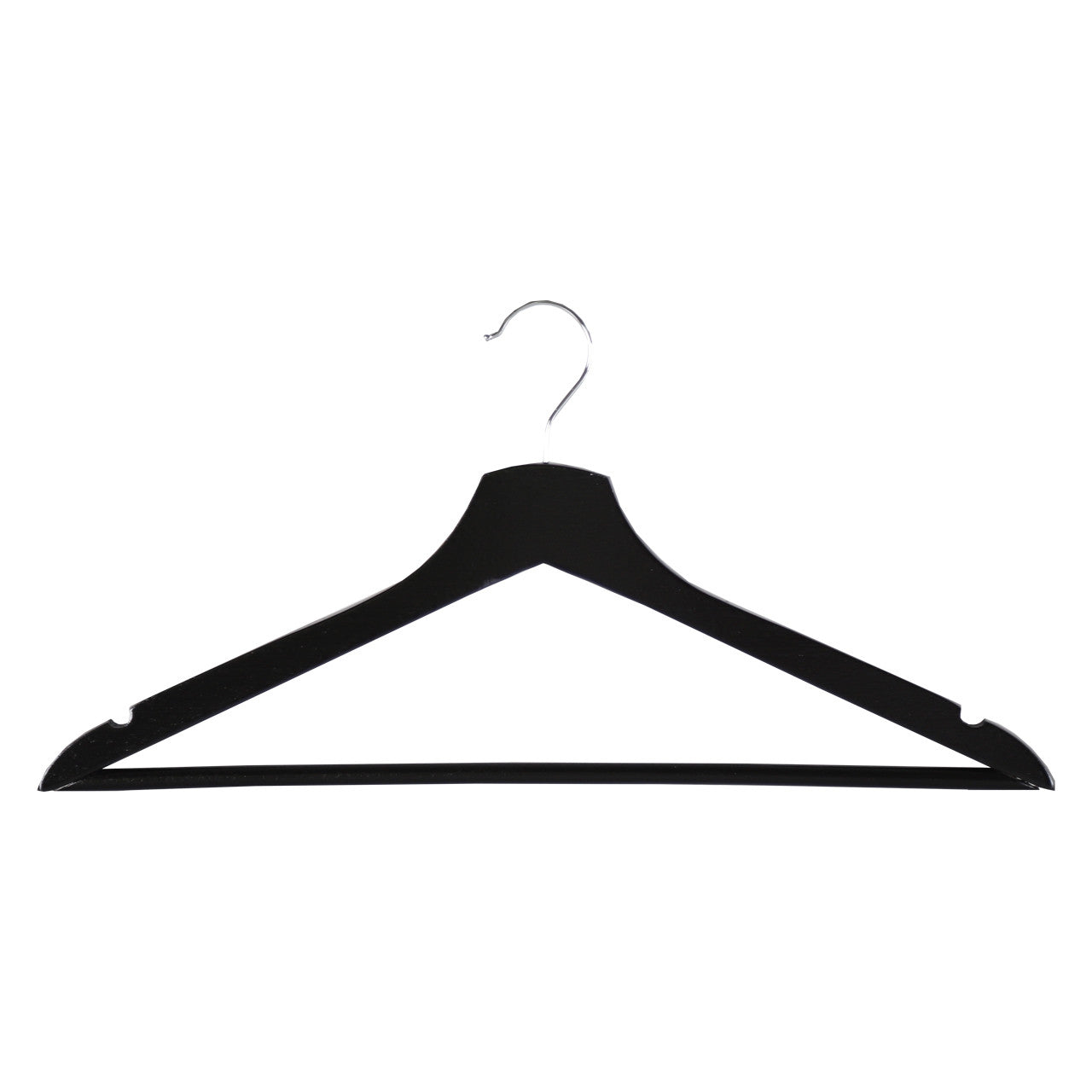 Black Flat Wooden Hangers with Trouser Bar - 43cm