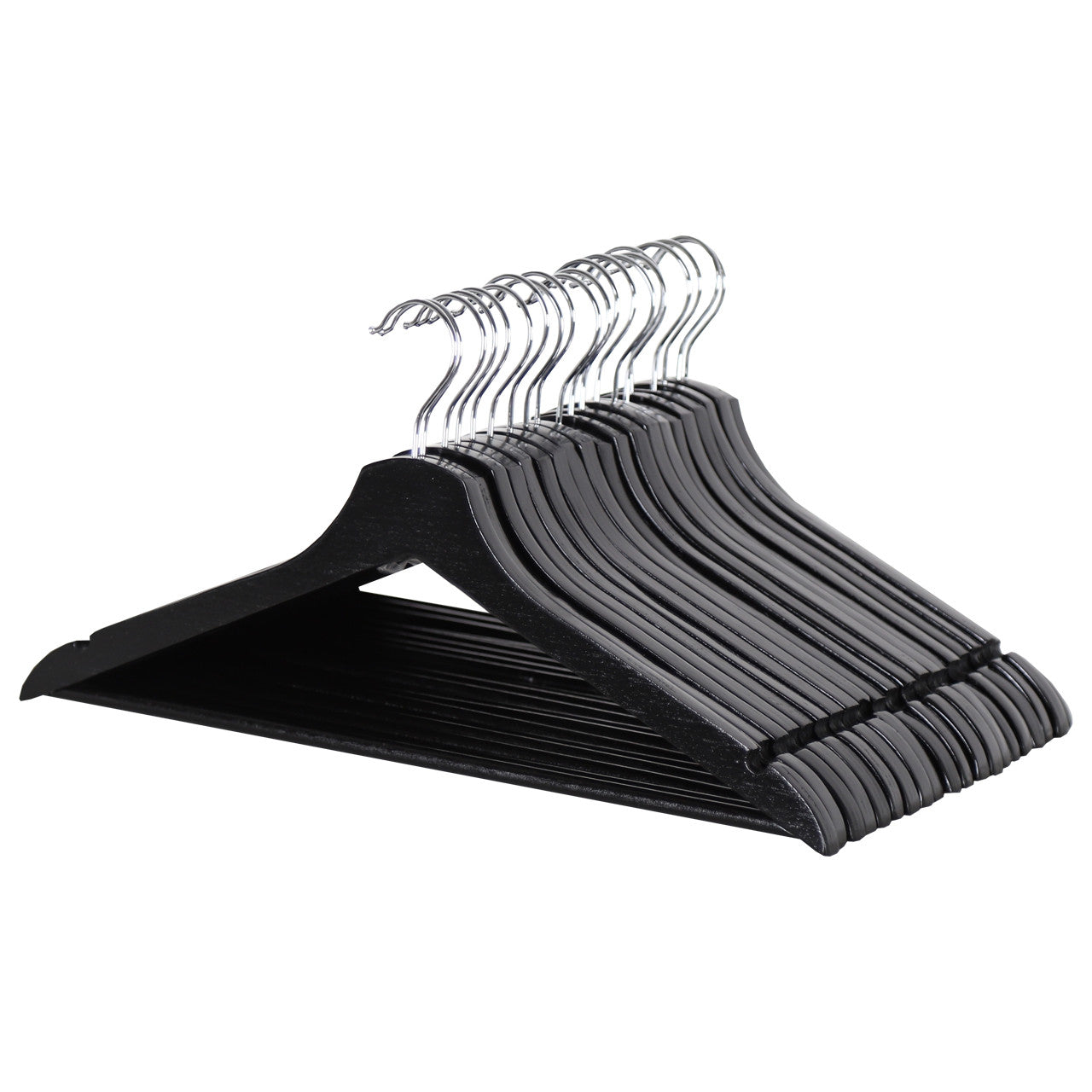 Black Flat Wooden Hangers with Trouser Bar - 43cm