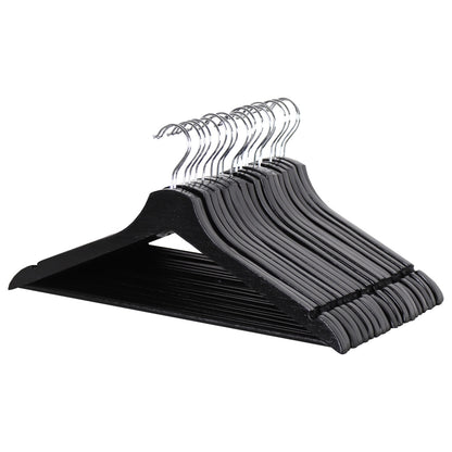 Black Flat Wooden Hangers with Trouser Bar - 43cm