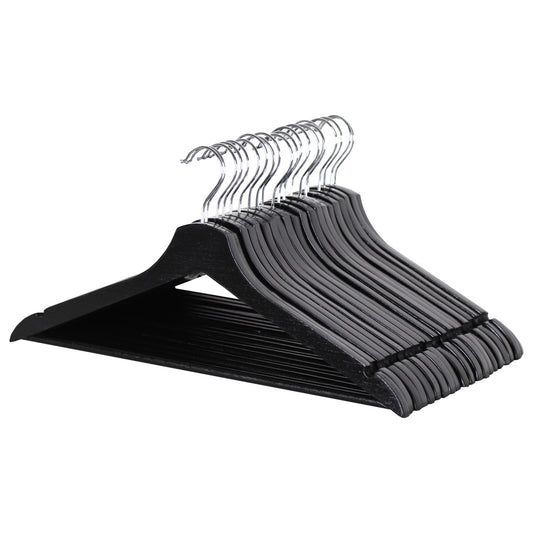 Black Flat Wooden Hangers with Trouser Bar - 43cm