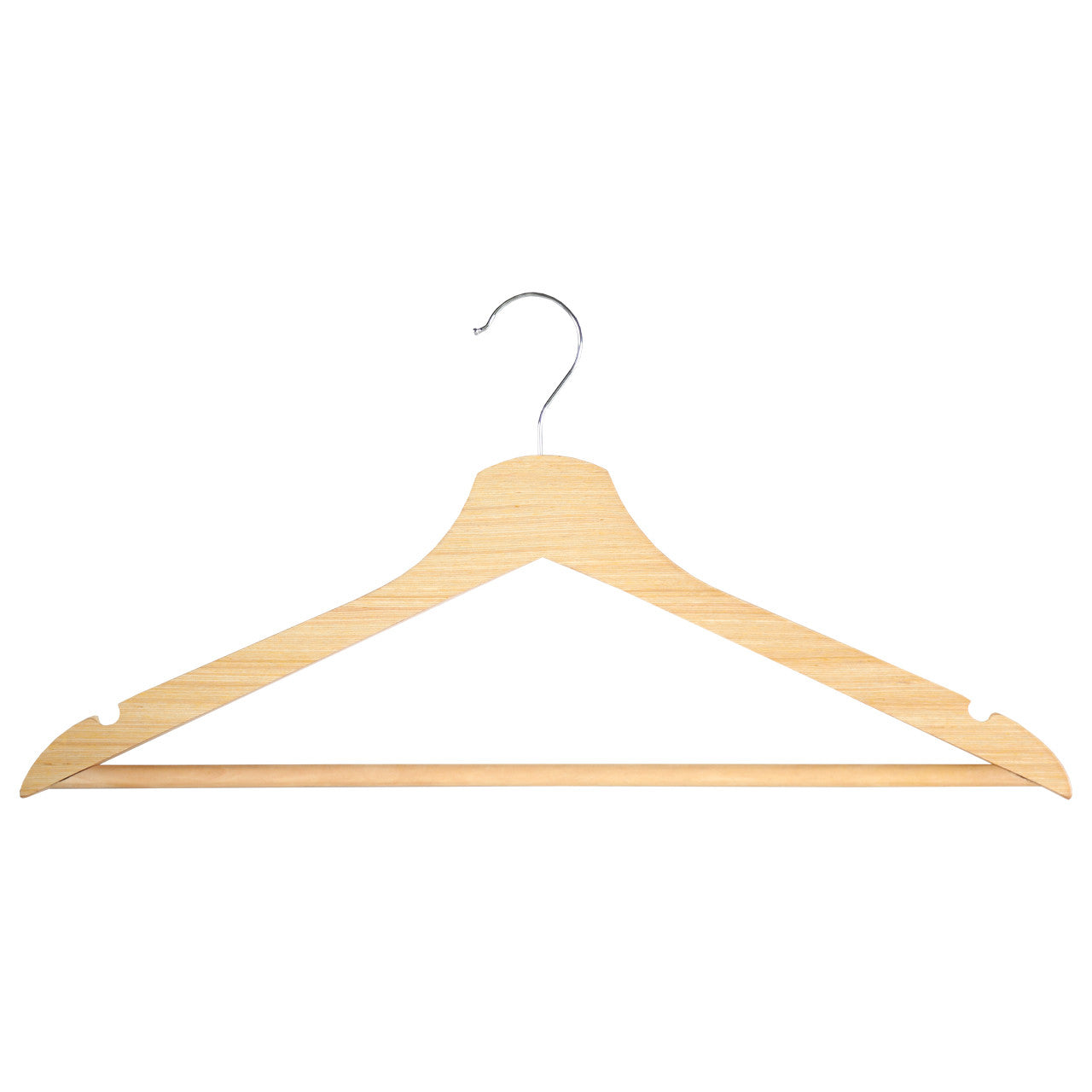 Polished Wood Flat Wooden Hangers with Trouser Bar - 43cm