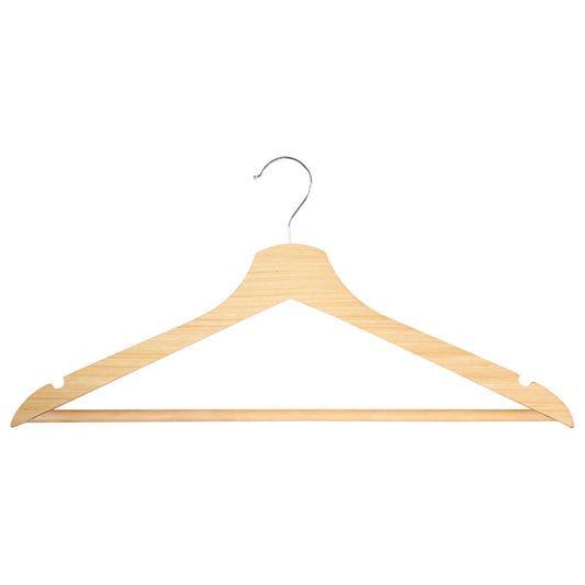 Polished Wood Flat Wooden Hangers with Trouser Bar - 43cm