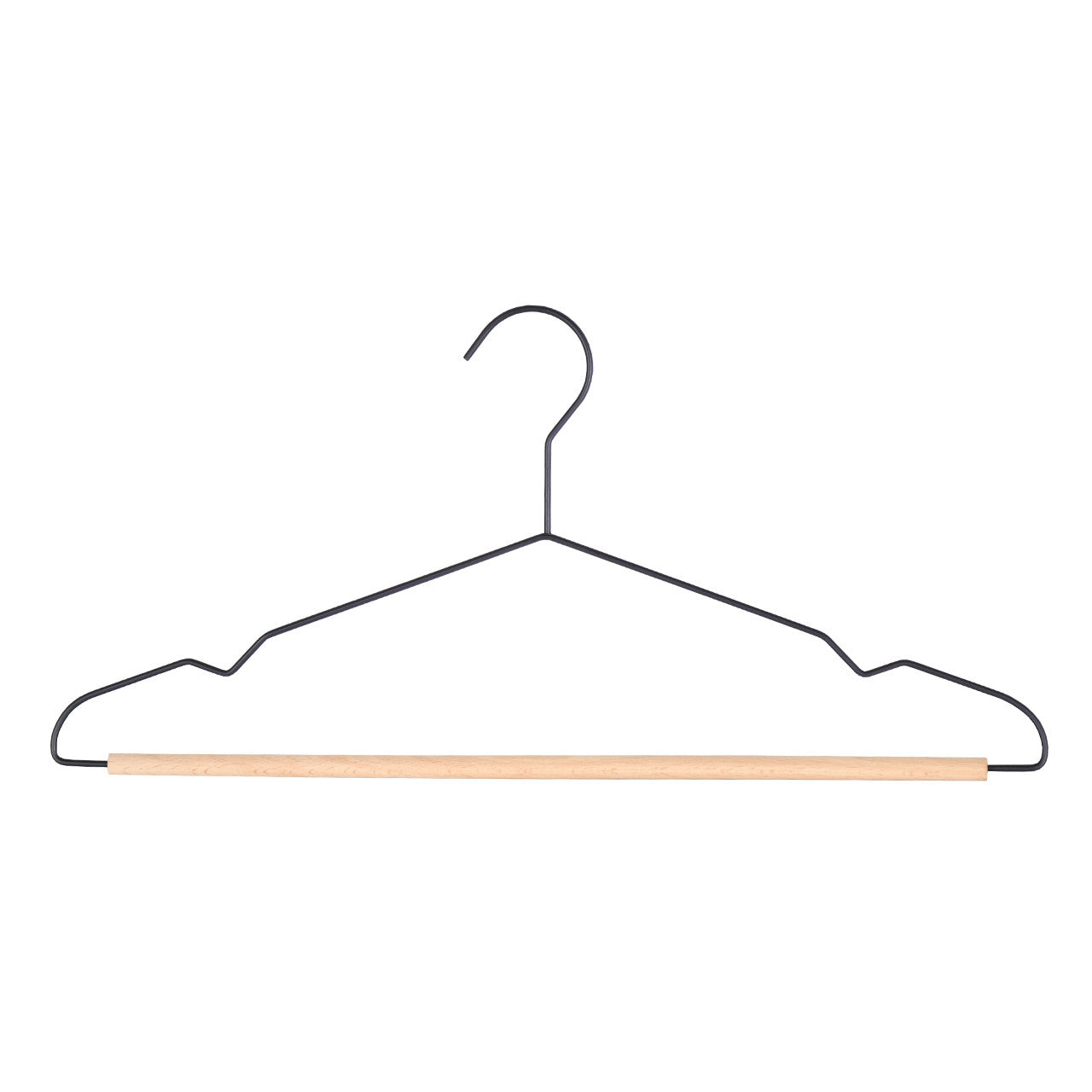 Black Metal Suit Hangers with Beech Wood Trouser Bar - 43cm