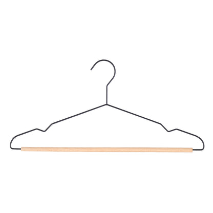 Black Metal Suit Hangers with Beech Wood Trouser Bar - 43cm