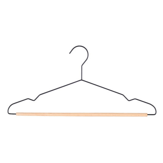 Black Metal Suit Hangers with Beech Wood Trouser Bar - 43cm