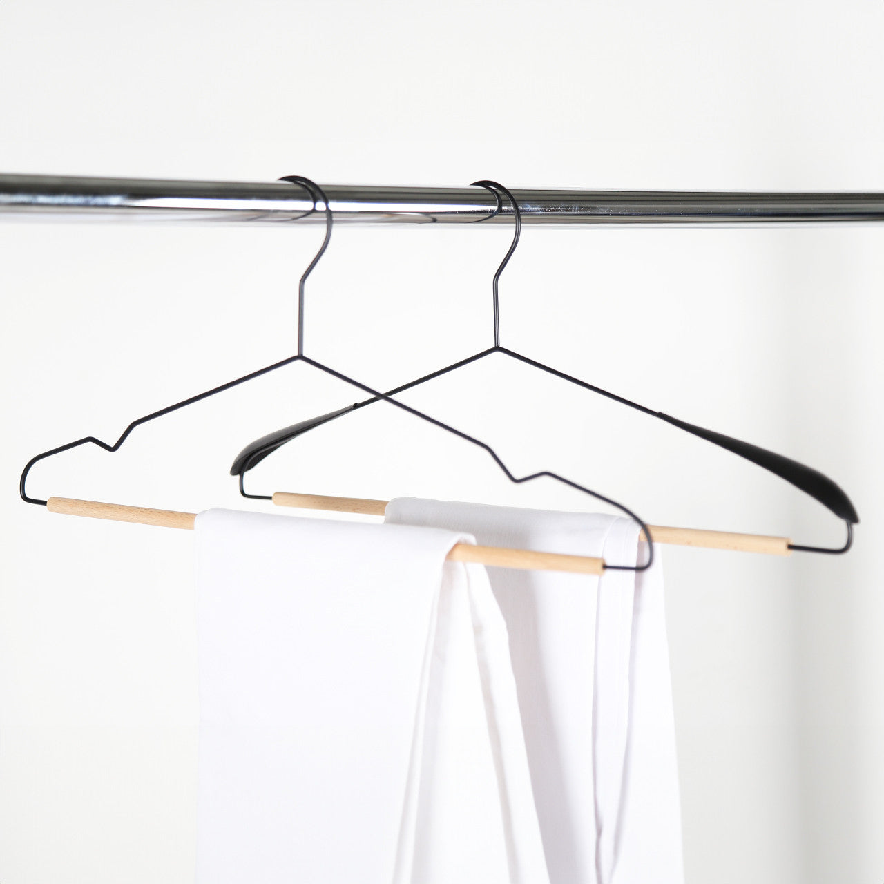 Black Metal Suit Hangers with Beech Wood Trouser Bar - 43cm