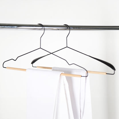 Black Metal Suit Hangers with Beech Wood Trouser Bar - 43cm