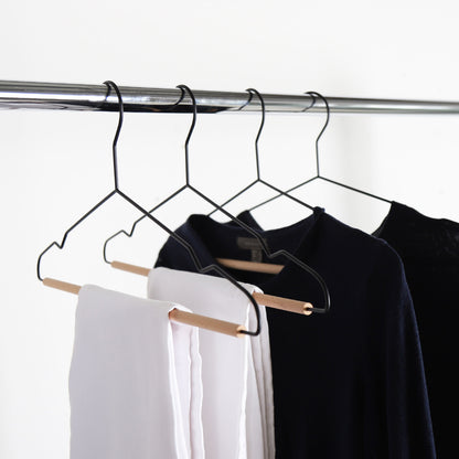 Black Metal Suit Hangers with Beech Wood Trouser Bar - 43cm