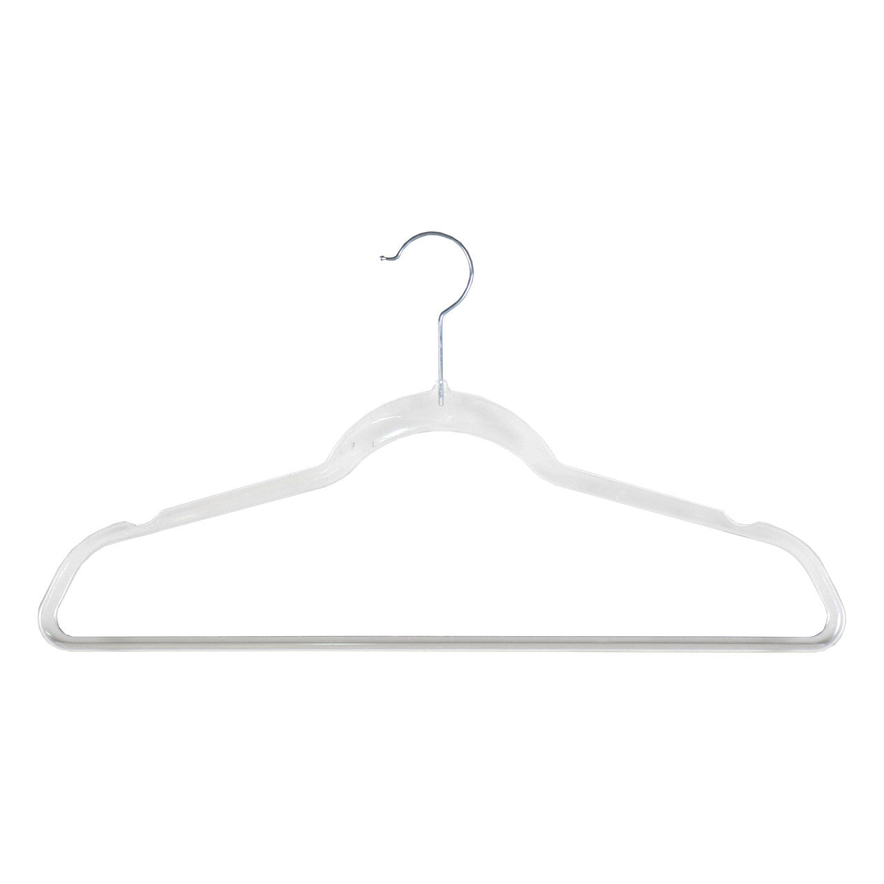 Clear Plastic Hangers with Trouser Bar and Shoulder Notches - 45cm
