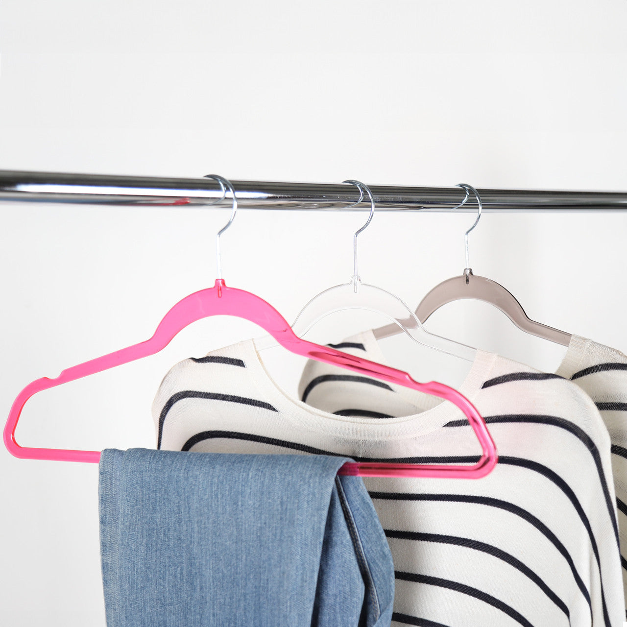 Clear Plastic Grey Hangers with Trouser Bar and Shoulder Notches - 45cm