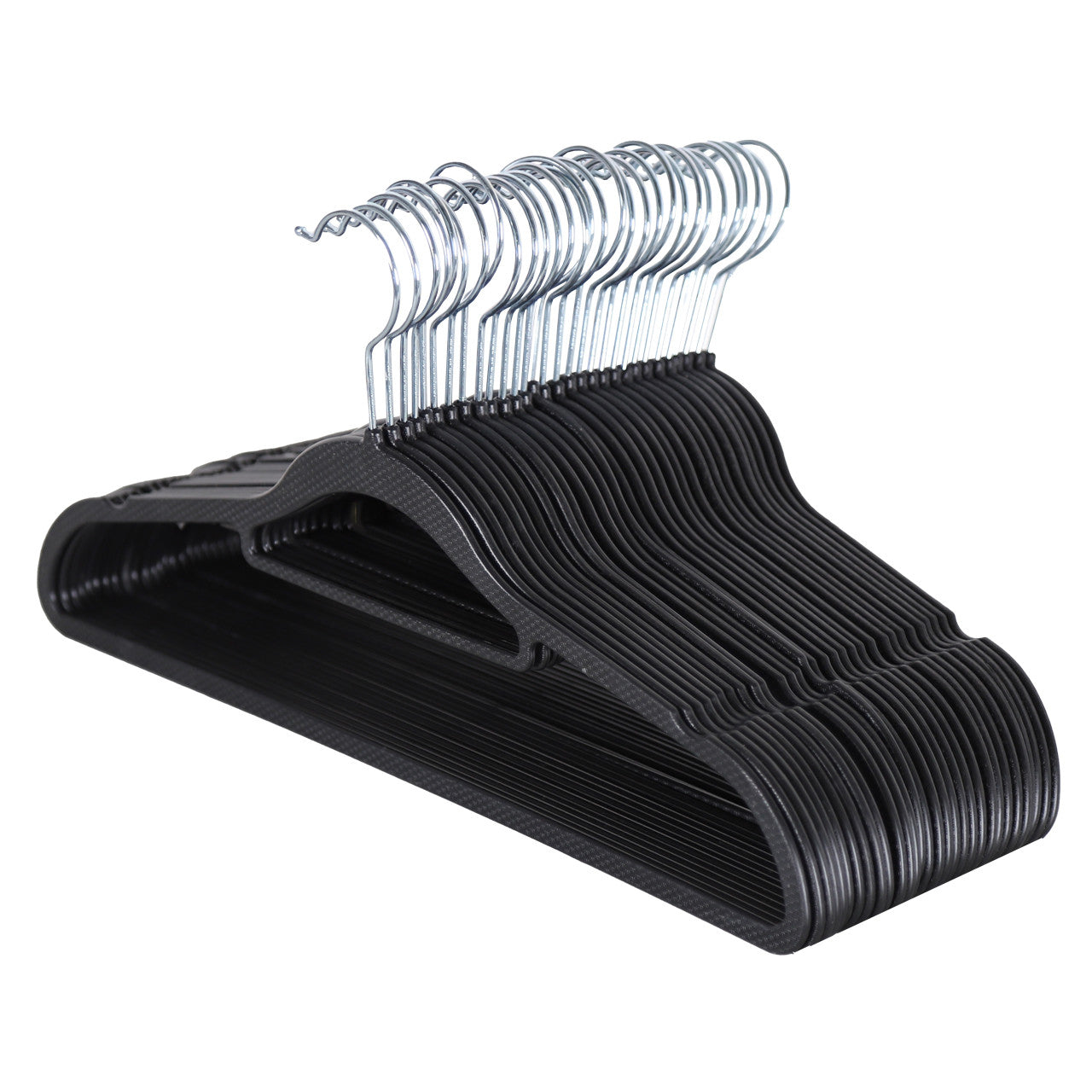 Textured Black Plastic Hangers with Belt Bar - 40cm