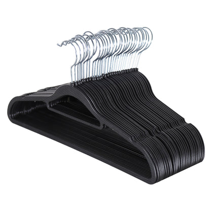 Textured Black Plastic Hangers with Belt Bar - 40cm