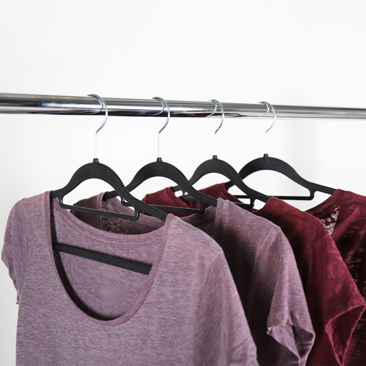 Textured Black Plastic Hangers with Belt Bar - 40cm