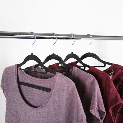 Textured Black Plastic Hangers with Belt Bar - 40cm